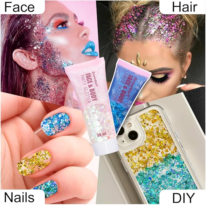 Galaxy Blue Face Body Glitter Gel,Color Changing Glitter for Face Hair Nails,Sparkling Glitter Gel for Women,Face Hair Sequins Party Festival Rave Makeup,50ml