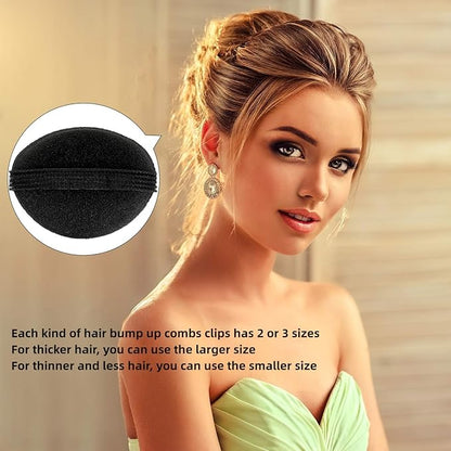 11 Pieces Hair Bump Sponge Volume Hair Bases Set Bump It Accessory for Volume Insert Styling Tools up Combs Clips Sponge Bun Updo Accessories for Women DIY Hairstyles(Black)
