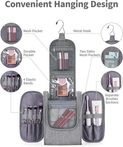 Narwey Small Hanging Travel Toiletry Bag Cosmetic Make up Organizer for Women and Men (Medium, Grey)