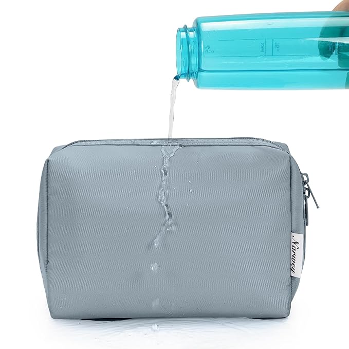 Narwey Cute Makeup Bag Travel Cosmetic Bag Organizer Toiletry Bag Make Up Bags with Compartments for Women Girls (Large, Greyish Blue)