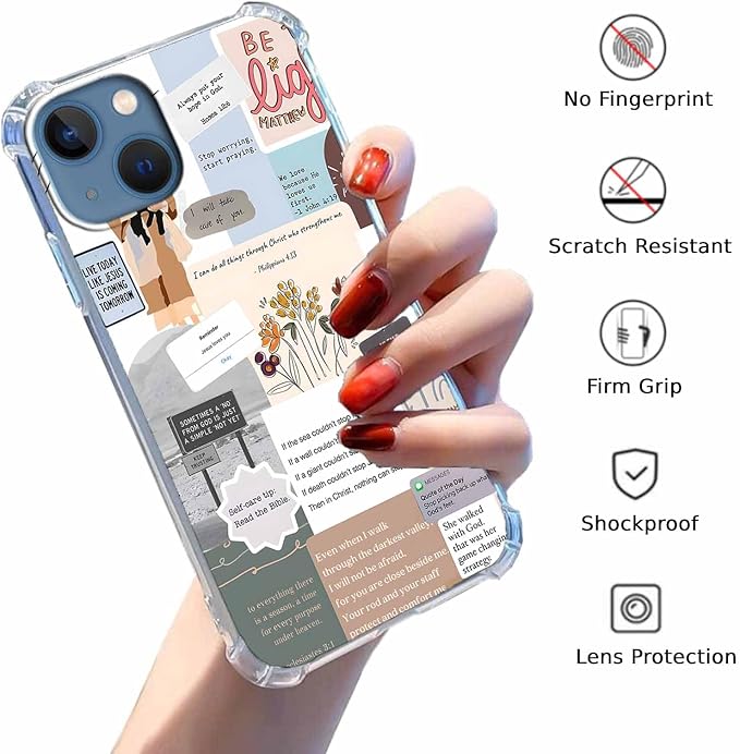 Case for iPhone 15 with Christian Design,Christ Jesus Quotes Verse Collage Pattern,Trendy Soft TPU Bumper Phone Cover(15,Bible)