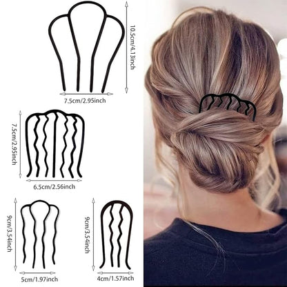 8 Piece Hair Side Combs Metal Hair Fork Clip with Teeth Hair Pin Stick for Updo Bun, U Shape Hair Combs Hair Tool for Vintage Hairstyle Hair Accessories, Black (4 Size)