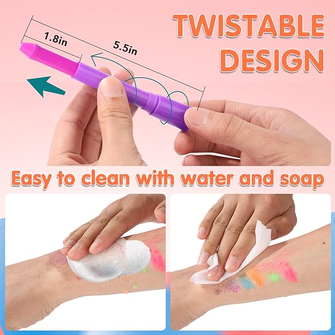 15PCS Glow in the Dark Body & Face Paint Stick,Makeup Face Paint Kit for Kids and Adults Halloween Club Black Light Birthday Party Masquerade Neon Glow Party Supplies