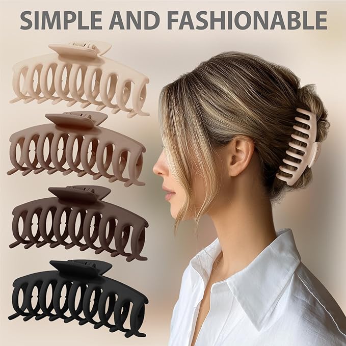TOCESS 8 Pack Jumbo Hair Claw Clips for Women, Big 4.33 Inch Matte Finish Claw Clips, Durable Non-Slip Rectangle Claw Set for All Girls Hair Types like Thick, Thin, Wavy, or Straight Hair