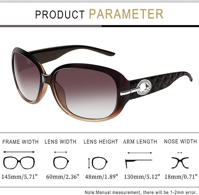 Joopin Big Womens Sunglasses Polarized Trendy Sun Glasses Large Rectangle UV Protection Rhinestone Sunnies