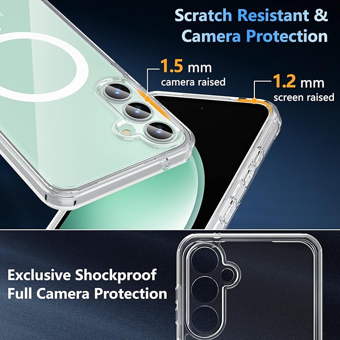 OWKEY Design for Galaxy S23 FE Case 6.4'', Magnetic Galaxy S23 FE Case for Magsafe with Screen Protector [Military-Grade Protection] Shockproof Phone Case S23 fe Slim Protective case S23 FE 5G, Clear