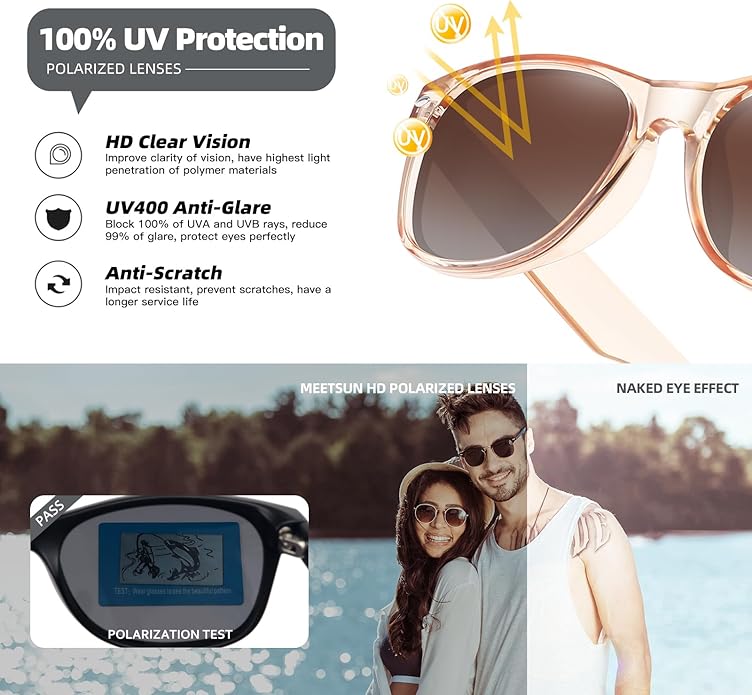 MEETSUN Classic Polarized Sunglasses for Women Men Trendy Retro Sun Glasses for Driving UV Protection (3 Pack)