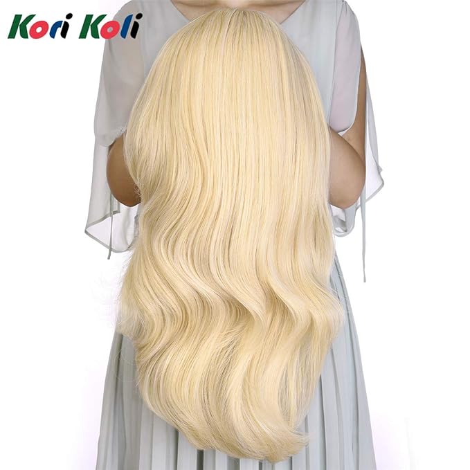 24" Long Wavy Clip in Half Head Tied Wig Blonde Premium Japanese Synthetic fibers Hair Extensions For Women 210g 8#