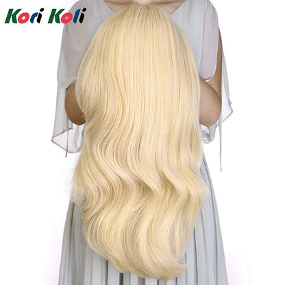 24" Long Wavy Clip in Half Head Tied Wig Blonde Premium Japanese Synthetic fibers Hair Extensions For Women 210g 8#