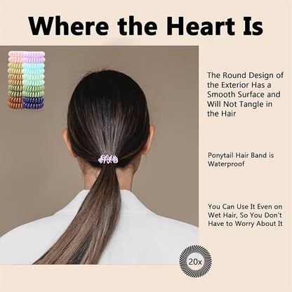 20 Pack Hair Elastics, No Crease Spiral Hair Ties Hair Bands Multi Color Waterproof Phone Cord Hair Scrunchies Hair Coils Accessories for Women Girls…