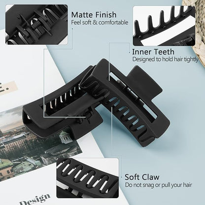TOCESS 8 Pack Black Big Hair Claw Clips for Women Large Claw Clip for Thin Thick Curly Hair 90's Strong Hold 4.33 Inch Nonslip Matte Jumbo Hair Clips