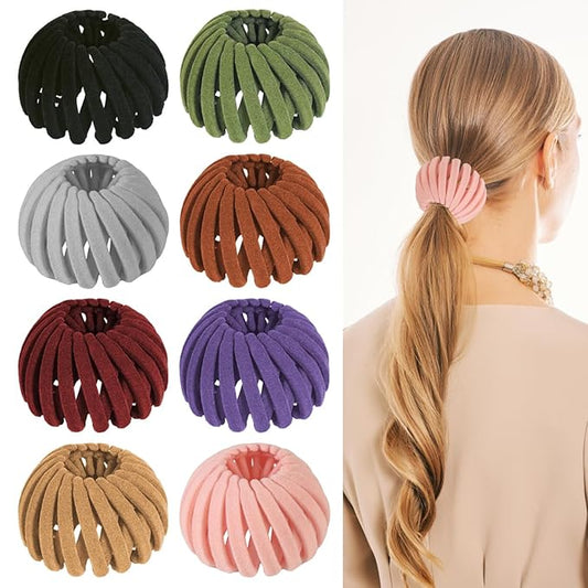 8PCS Birds Nest Hair Clips - Expandable Hair Bun Maker Hair Accessories for Women Ponytail Holder Hair Bun Clip for Thin Thick Fine Curly Hair, Plastic Hair Barrettes Hair Scrunchies, Mix D
