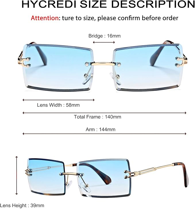 Rectangle Sunglasses for Men/Women Small Rimless Square Shade Eyewear