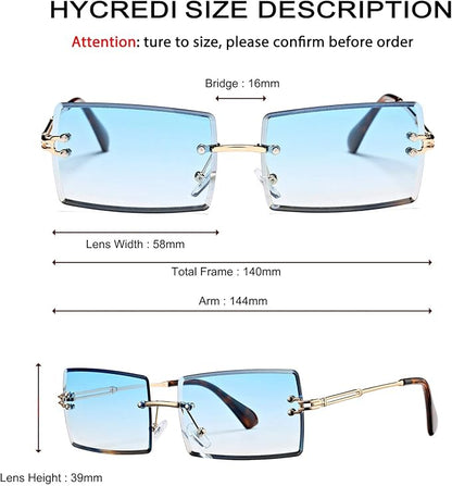 Rectangle Sunglasses for Men/Women Small Rimless Square Shade Eyewear