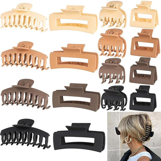 16 PCS 4.4" Large Hair Clips,Claw Clips,FDBJulyy Hair Clips for Women & Girls,4 Styles 4 Colors 16 Pack Strong Hold Matte Claw Hair Clip for Women Thick Hair & Thin Hair, 90's Vintage