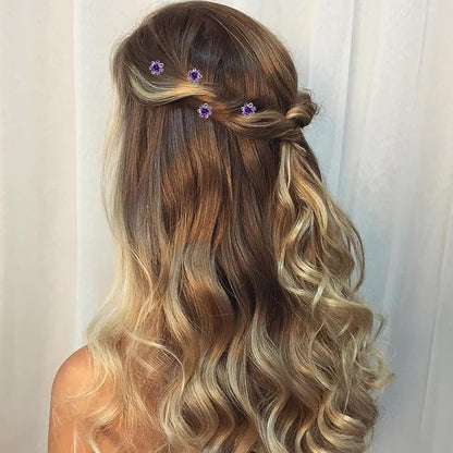 20 Pack (Purple) Crystal Hair Pins Rose Flower Rhinestone Hair Clips for Bridal Wedding Women Hair Jewelry Accessories, with Clear Container
