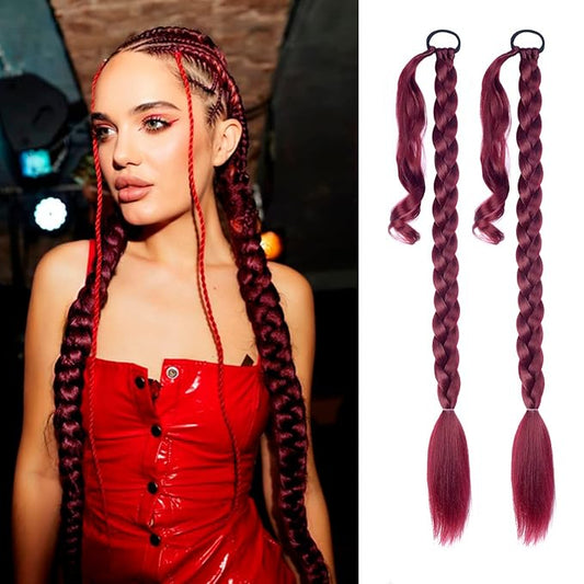 2 Pack Long DIY Braided Ponytail Extension with Hair Tie Straight Wrap Around Hair Extensions Ponytail(bug#)