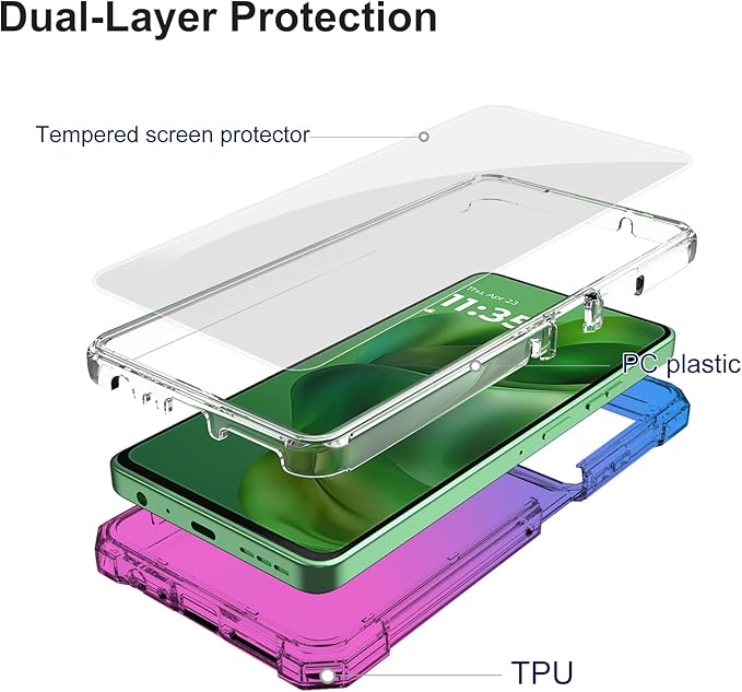 Ailiber for Motorola Moto G Stylus 5G 2025 Case, with Screen Protector, Moto G Stylus 5G 2025 Silicone Phone Case, Shockproof Corners TPU Bumper, Dual Layer Protective Cell Phone Cover-Blue Pink