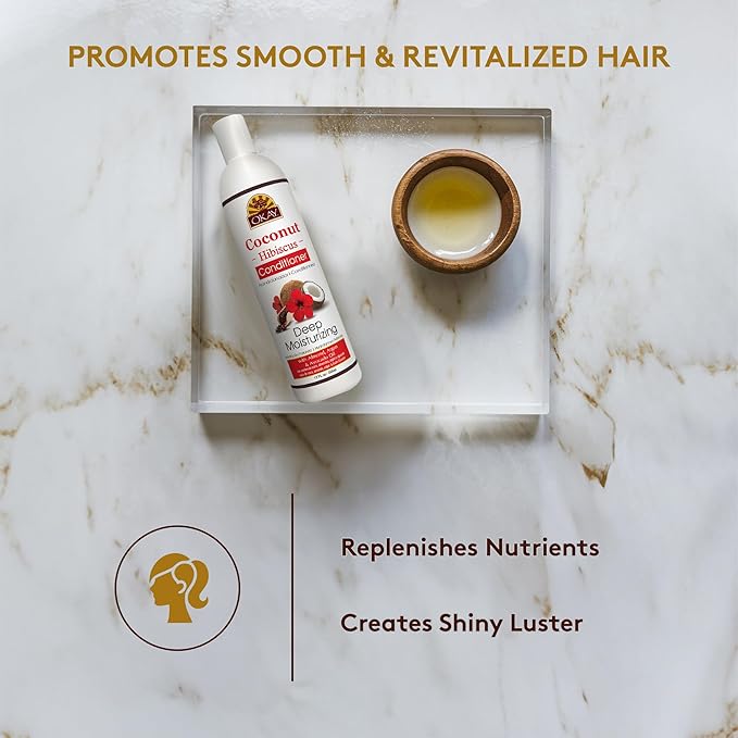 OKAY | Coconut Hibiscus Conditioner | For All Hair Types & Textures | Restore - Hydrate - Strengthen | With Almond, Argan & Avocado Oil | Free of Paraben, Silicone, Sulfate | 12. oz