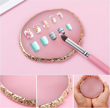 Ouligay Resin Nail Art Palette Makeup Mixing Palette Gold Edge Nail Art Tool Gel Design Nail Art Makeup Mixing Tray DIY (Pink)