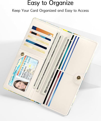 Nipichsha Womens Wallet, RFID Slim Wallets for Women, Thin Ladies Credit Card Holder Purse, Cute Leather Bifold Clutch Billfold with 11 Card Slots & ID Window, Summer Dog