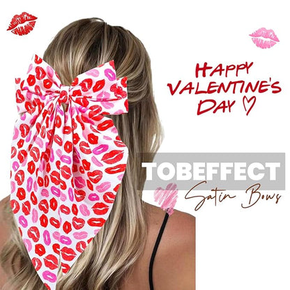 Mother's Day Hair Bows for Women Ribbon Bow Hair Clips with Long Tails Vintage Hair Accessories for Women Valentine Hair Bows Heart Hair Bow