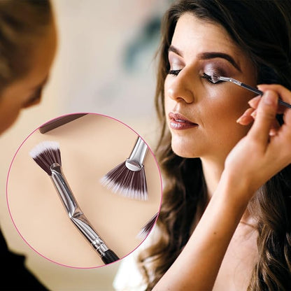 PAGOW Folding Angle Scalloped Lash Brush, Eyelash Comb Separator Makeup Tool, Multifunctional Mascara Fan Brush with Soft Bristles for Upper Lower Eye Lash (Brown Bristles), 1 Pcs