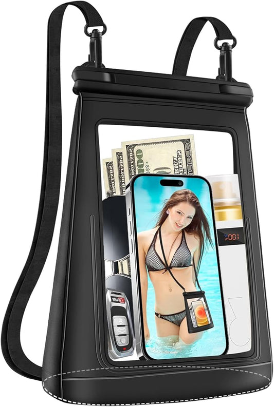2L Waterproof Phone Pouch for Cruise Essentials 2025, Waterproof Bag Floating for Beach Vacation Essentials Cruise Ship, IPX8 Large Crossbody Dry Bag for iPhone 16 15 14 13 12 11 Pro Max Galaxy Black