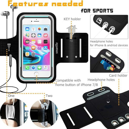 Arm Phone Holder for Running, Armband Cellphone for iPhone 15 14 13 12 11 Pro Max/XR/8 7 6s Plus, for Galaxy A/S/Note Up to 6.9’’, for Exercise Gym Fitness Sports Gear-Black