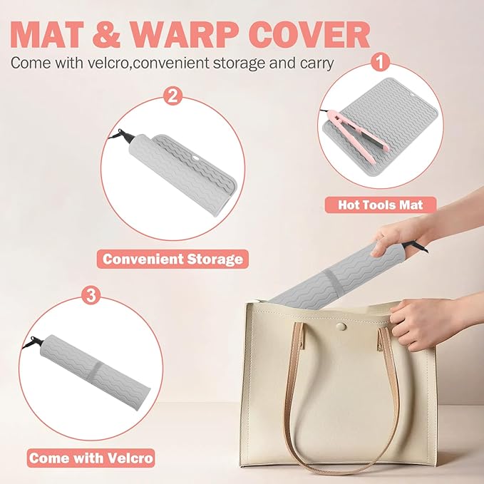 Oversize Silicone Heat Resistant Mat for Curling Iron, Hair Straightener, Flat Irons and Hot Hair Styling Tools, Portable Wrap Pad Cover for Home Vanity Travel(14.2" x 11")