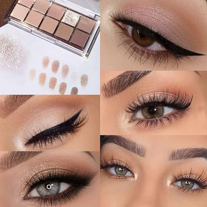 10Colors Nude Light Brown Eyeshadow Palette Makeup,Natural Neutral Highly Pigmented Eye Shadow,Naturing-Looking Long Lasting Waterproof Blendable Hypoallergenic Suitable for Beginners