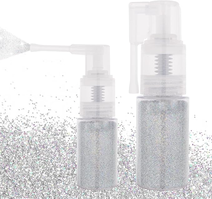 MEICOLY Silver Hair and Body Glitter Spray,Shinny Sparkle Glitter Spray for Clothes,Loose Shimmer Hairspray for Festival Rave Makeup/Stage Performance,Lightweight,25g/0.88OZ