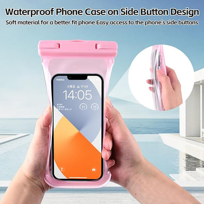 2PCS Waterproof Phone Pouch- [3D Soft Edges Design ], Waterproof Phone Case for iPhone Galaxy Google Up to 8", Dry Bag for Beach Cruise Travel, Pink/Pink