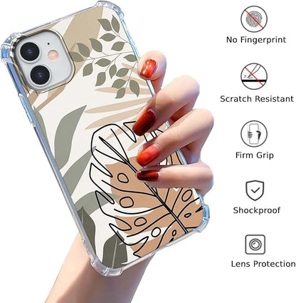 Case for iPhone 11 with Green Leaves Design,Abstract Minimalist Plant Art Pattern,Soft TPU Bumper Phone Cover(11,Leaf)