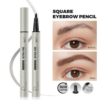 2 Pack Microblading Eyebrow Pen and Brow Tint for Women with Angled Brush & Dip to Effortlessly Create Natural Hair Like Brows, Waterproof Fast Eye Brow Makeup Pencil, Last All Day (Chocolate)