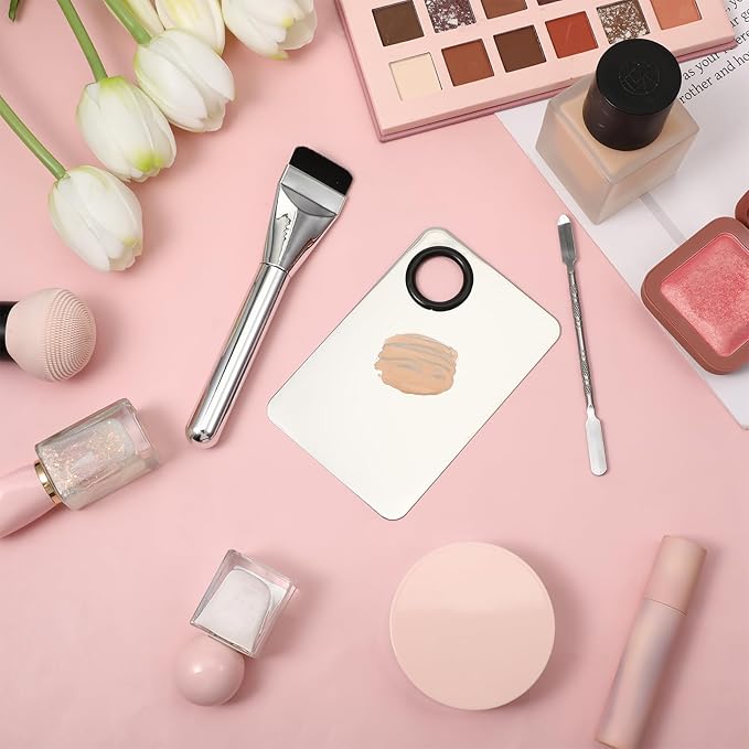 3 PCS Make up Spatula Set, Stainless Steel Foundation Spatula, Makeup Mixing Palette, Foundation Makeup Stick, Reusable Beauty Spatula Tools for Facial Cosmetic