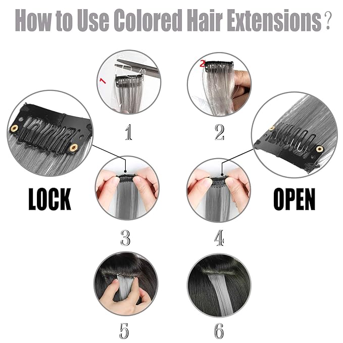 12 PCS Grey Hair Extensions Clip in, 22 Inch Colored Hair Extensions Party Highlights Long Straight Synthetic Hairpieces for Women Kids Girls Cosplay