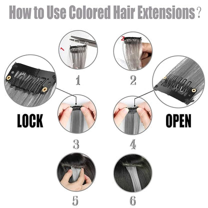 12 PCS Grey Hair Extensions Clip in, 22 Inch Colored Hair Extensions Party Highlights Long Straight Synthetic Hairpieces for Women Kids Girls Cosplay