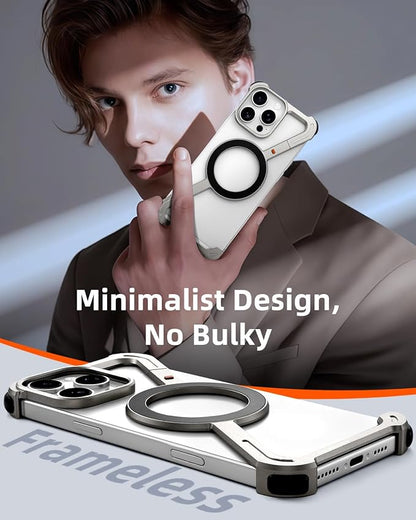 OATSBASF Minimalist Phone Case Compatible with iPhone 16 Pro 6.3", [Compatible with Magsafe] Aluminum Metal Frameless Design Bumper Z Case, Protective Shock Grade Shell, Natural Titanium