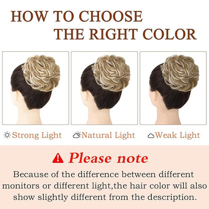 MORICA 1PCS Messy Hair Bun Hair Scrunchies Extension Curly Wavy Messy Synthetic Chignon for Women (27h613(Honey Blonde & Lightest Blonde))