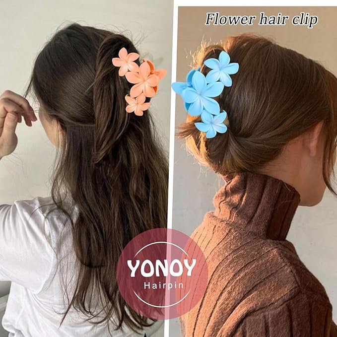 6Pcs Flower Hair Clips for Women,Non-Slip Matte Flower Hair Clips for Women,Hawaiian Clip Large Plumeria Hair Clip Banana Cute Clip Beach Hair Accessories (Frosted gradient color)