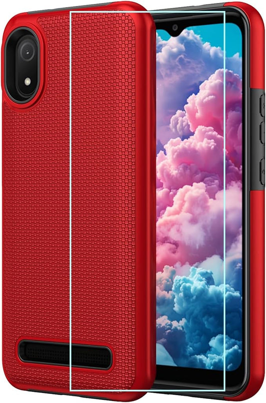 for Cloud Mobile C8 Phone Case with Screen Protector,Stratus C8 Phone Case Dual Layer Heavy Duty Protection,Slim Lightweight Rugged Military Grade Shockproof Protective Cover for Cloud Stratus C8 Red