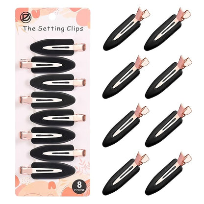 D 8 Pcs Hair Clips - No Crease Hair Clips - Flat Makeup Clips for Women and Girls - Creaseless Hair Clips for Hairstyling Bangs Salon Rose Gold Handle - Black