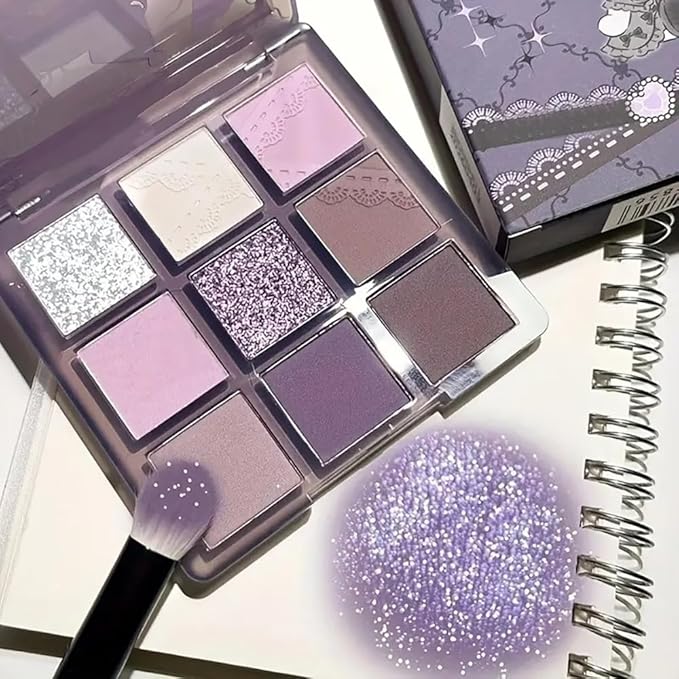 9 Colors Eyeshadow Palette Set - Mauve Purple Taupe Eyeshadow Themes, High Pigmented Blendable Matte & Glitter Shimmer Finishes, 24-Hour Long Wear Eye Makeup for Christmas Party & Music Festival