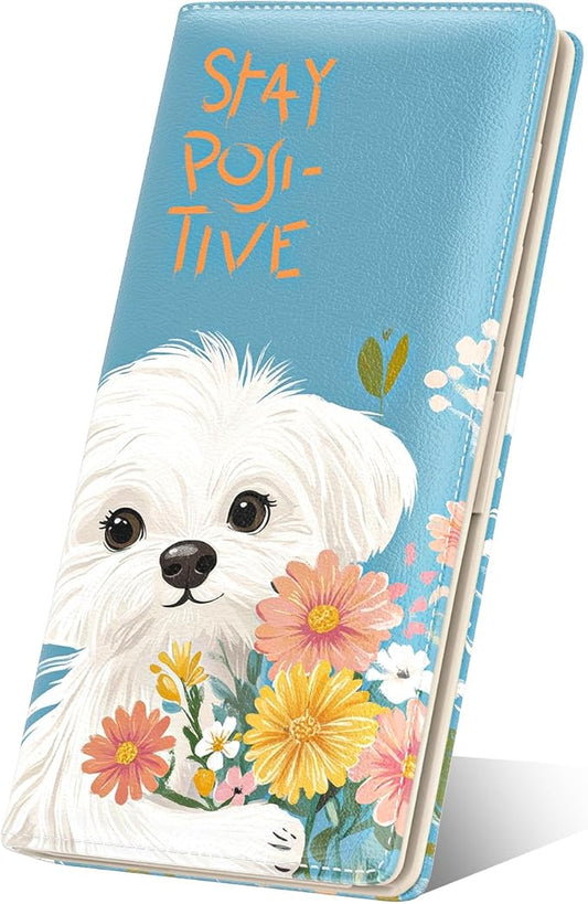 Nipichsha Womens Wallet, RFID Slim Wallets for Women, Thin Ladies Credit Card Holder Purse, Cute Leather Bifold Clutch Billfold with 11 Card Slots & ID Window, Flowers Dog