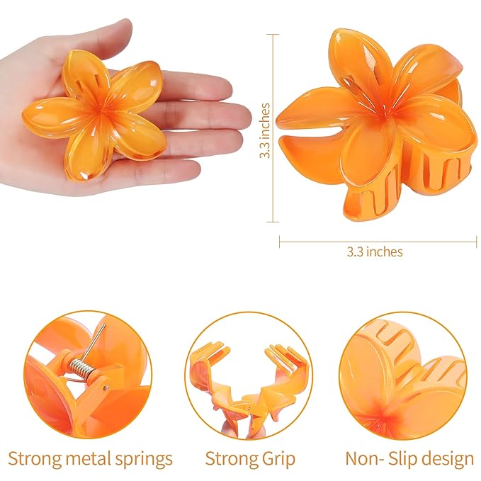 Hawaiian Plumeria Hair Accessories - 6 Pack Large Claw Clips for Thick and Thin Hair, Beach Tropical Hair Clips for Women and Girls