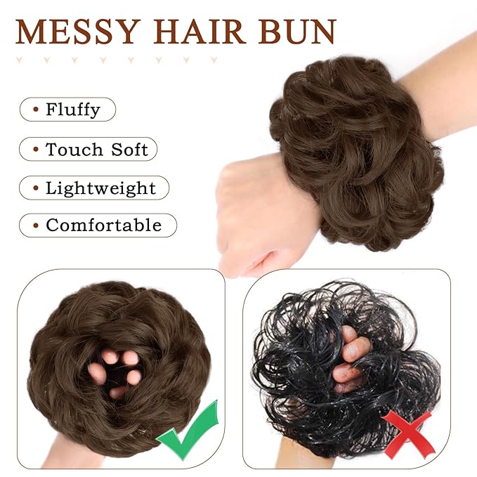MORICA Messy Bun Hair Piece 1 PCS Curly Hair Bun Scrunchies Extension Synthetic Chignon Ponytail Hairpieces for Women (1-8#(Medium chestnut Brown))