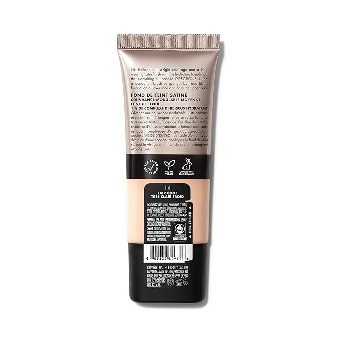 e.l.f. Soft Glam Foundation, Medium Coverage, Long-Lasting & Buildable Foundation For A Smooth, Satin Finish, Vegan & Cruelty-Free, 14 Fair Cool