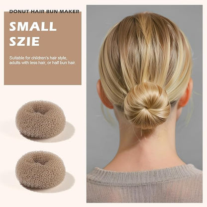 Teenitor Donut Hair Bun Maker 7 Pieces, Bun Maker Set with Hair Bun Makers (1 extra-large, 2 large, 2 medium and 2 small), 5 pieces Hair Elastic Bands, 20 pieces Hair Pins, Tan Color