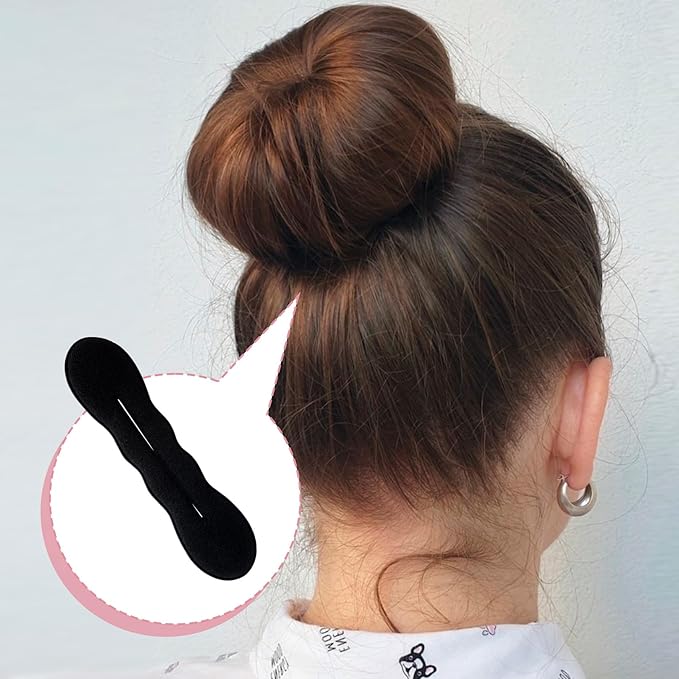 2pcs Sponge Hair Bun Maker, Hair Curler Bun Clip with 2 Sizes, Lazy Bun Updo Hair Styling Accessories for Thin Thick Long Straight Curly Hair- Black